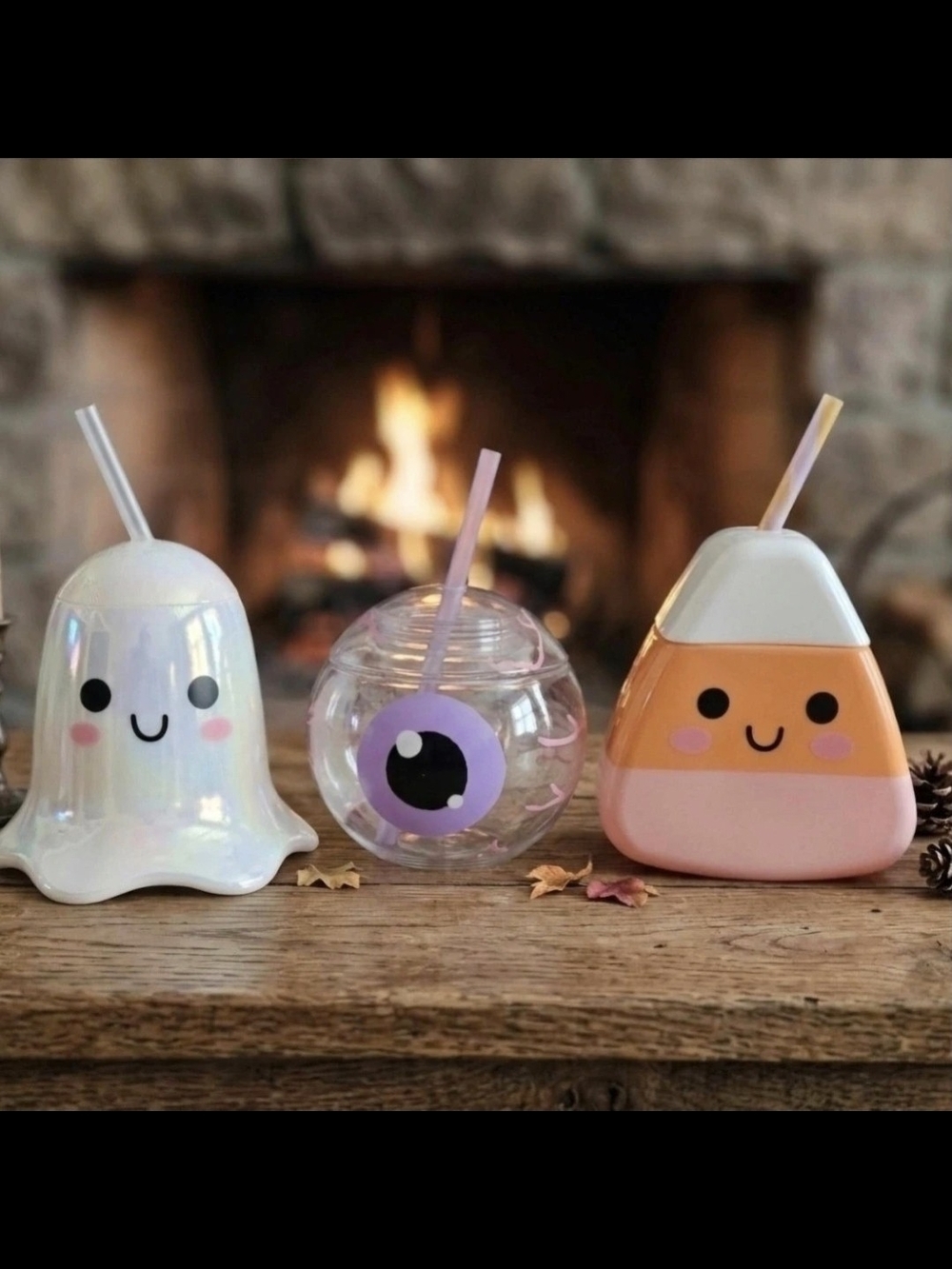 Cute Ghost, Eyeball, and Candy Corn Drink Tumbler Set - Halloween Cups